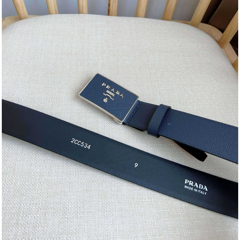 Pra*a saffiano leather belt navy blue