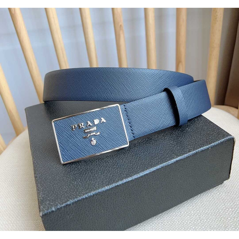 Pra*a saffiano leather belt navy blue