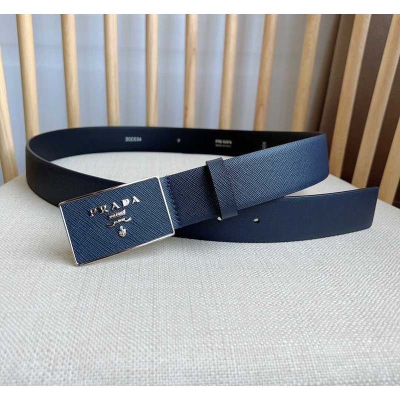 Pra*a saffiano leather belt navy blue