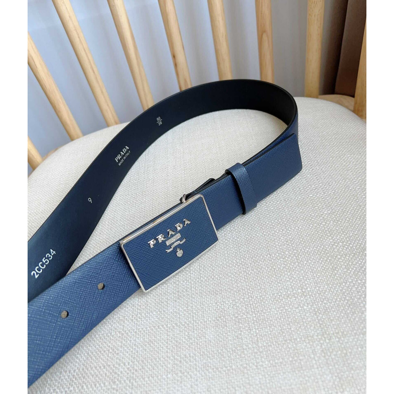 Pra*a saffiano leather belt navy blue