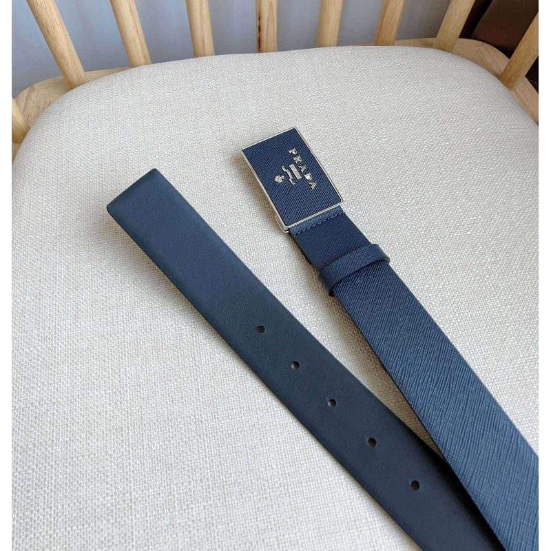 Pra*a saffiano leather belt navy blue