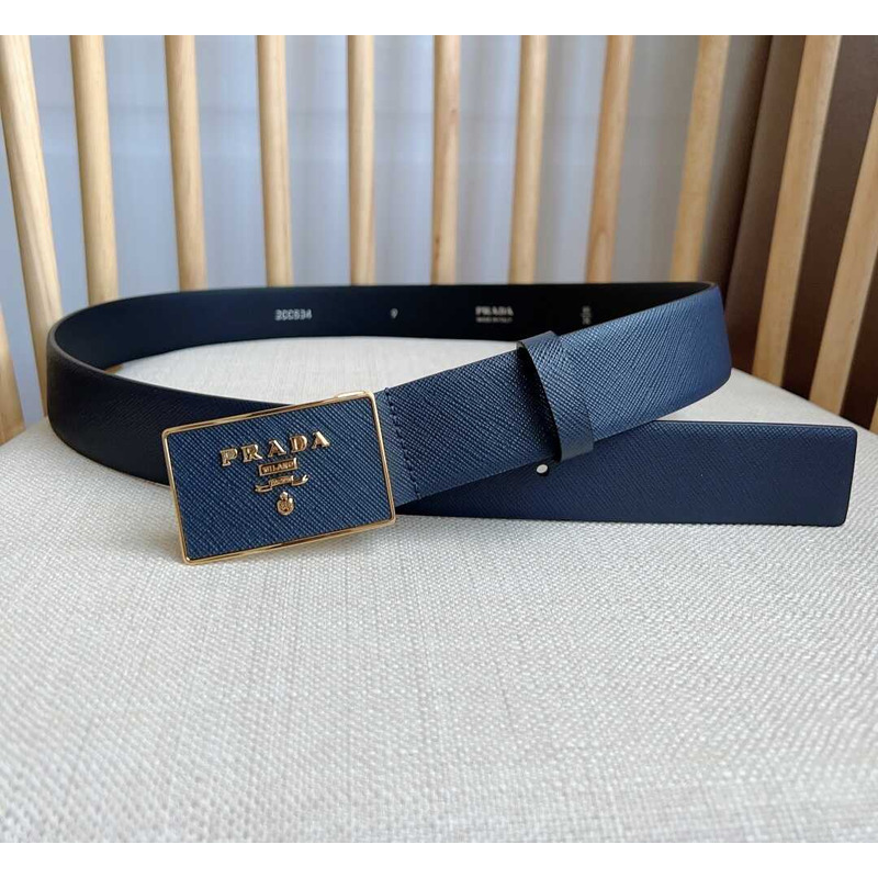 Pra*a saffiano leather belt bright blue