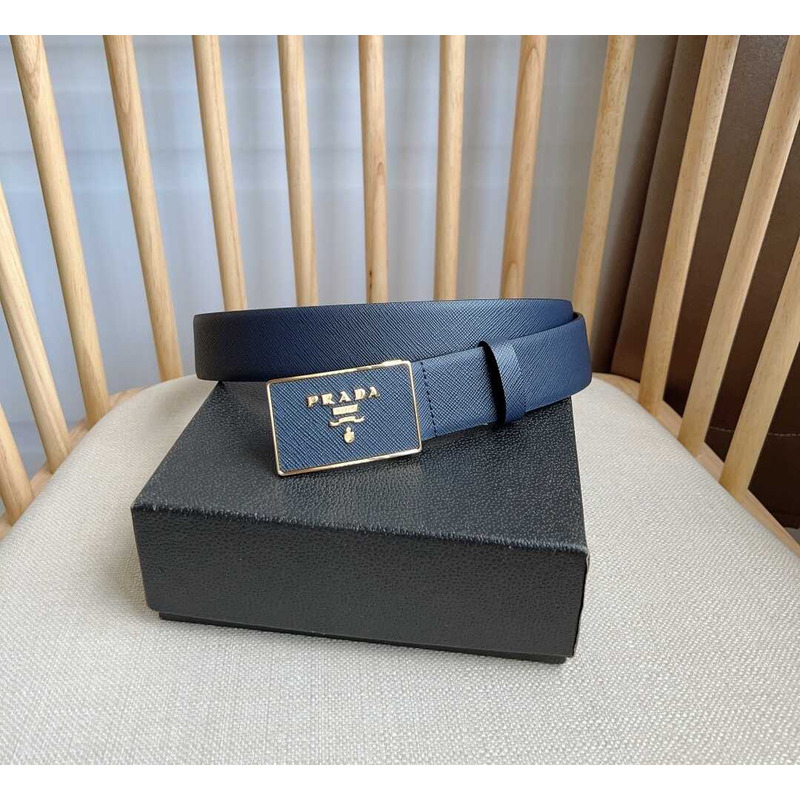 Pra*a saffiano leather belt bright blue