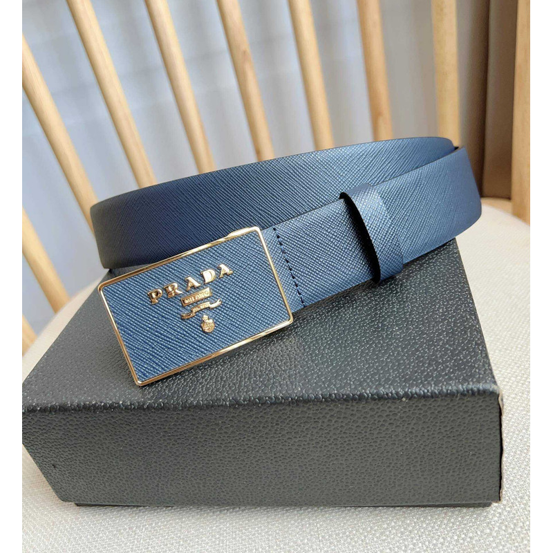 Pra*a saffiano leather belt bright blue