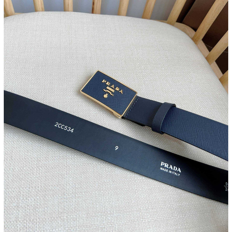 Pra*a saffiano leather belt bright blue