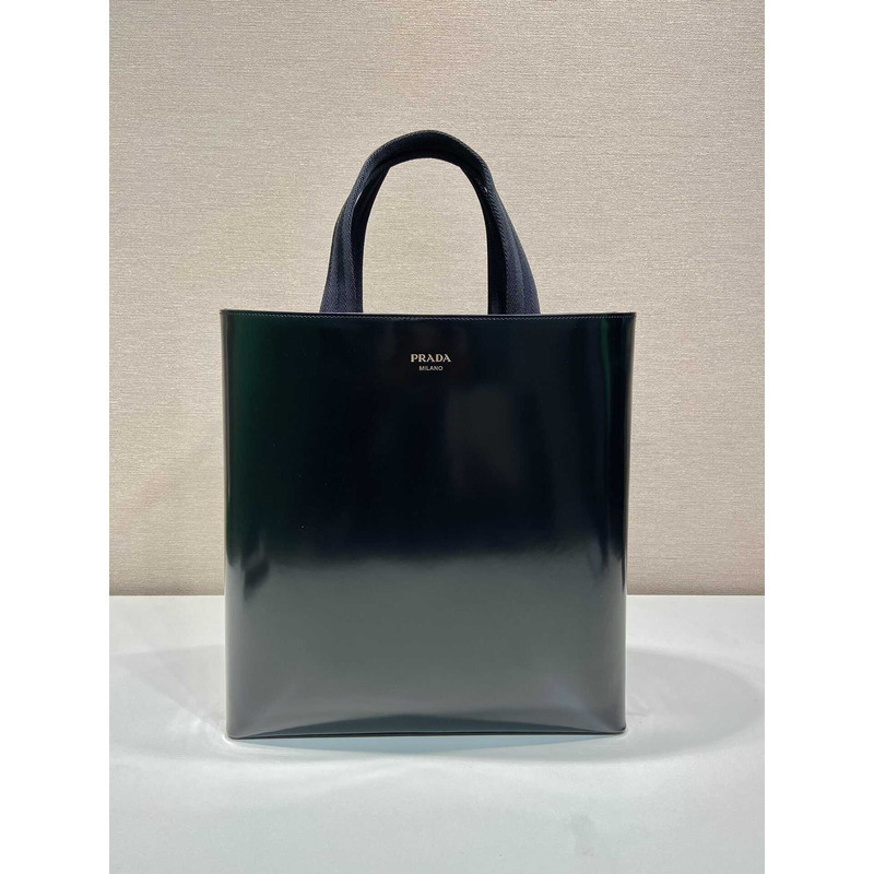 Pra*a brushed leather tote bag with water bottle black