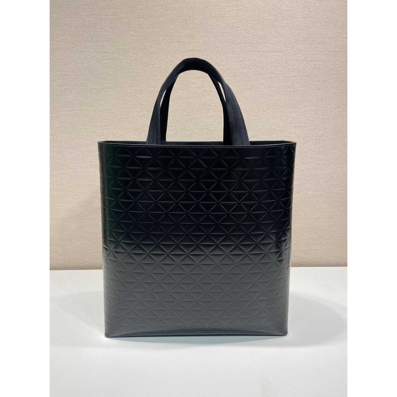 Pra*a brushed leather tote bag with water bottle and hot-stamped embossed motif black