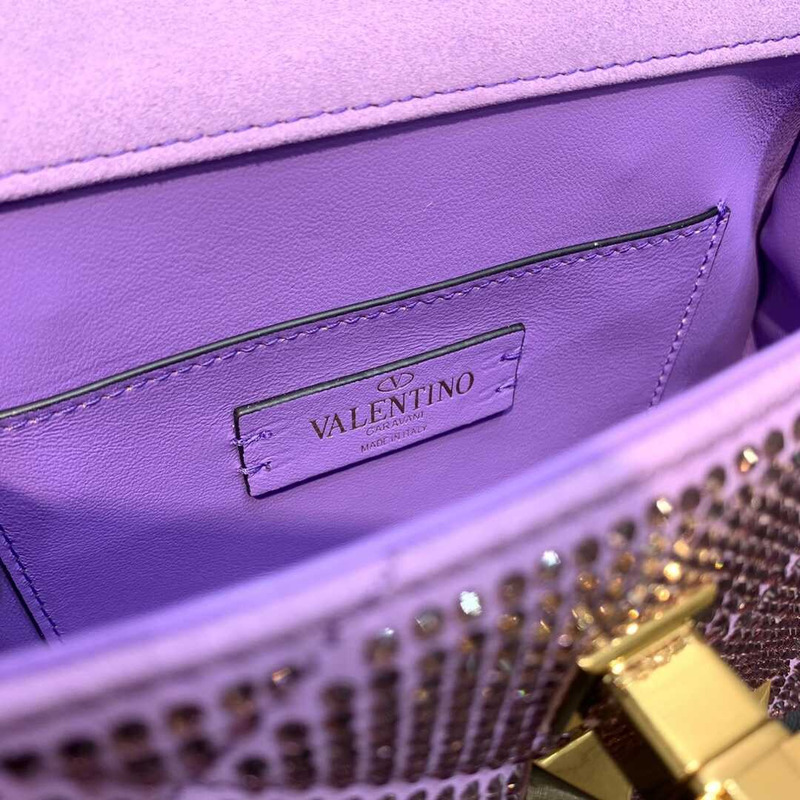 Valentino Small Garavani Roman Stud Rhinestone Embellished Shoulder Bag Purple