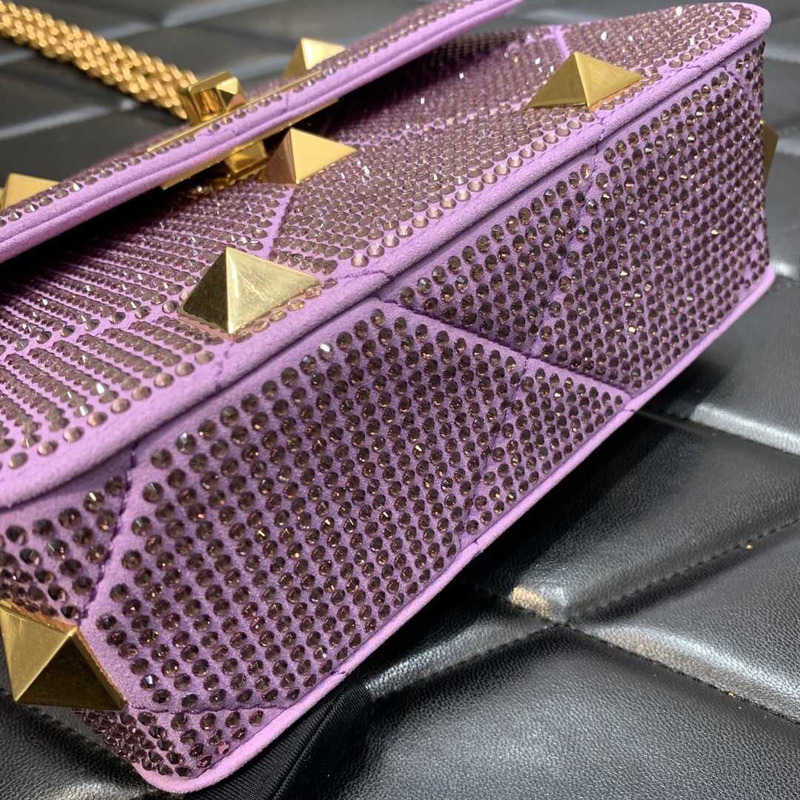 Valentino Small Garavani Roman Stud Rhinestone Embellished Shoulder Bag Purple