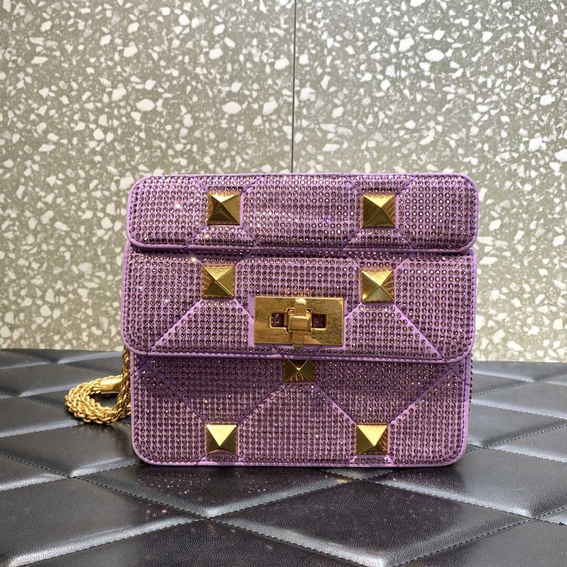 Valentino Small Garavani Roman Stud Rhinestone Embellished Shoulder Bag Purple