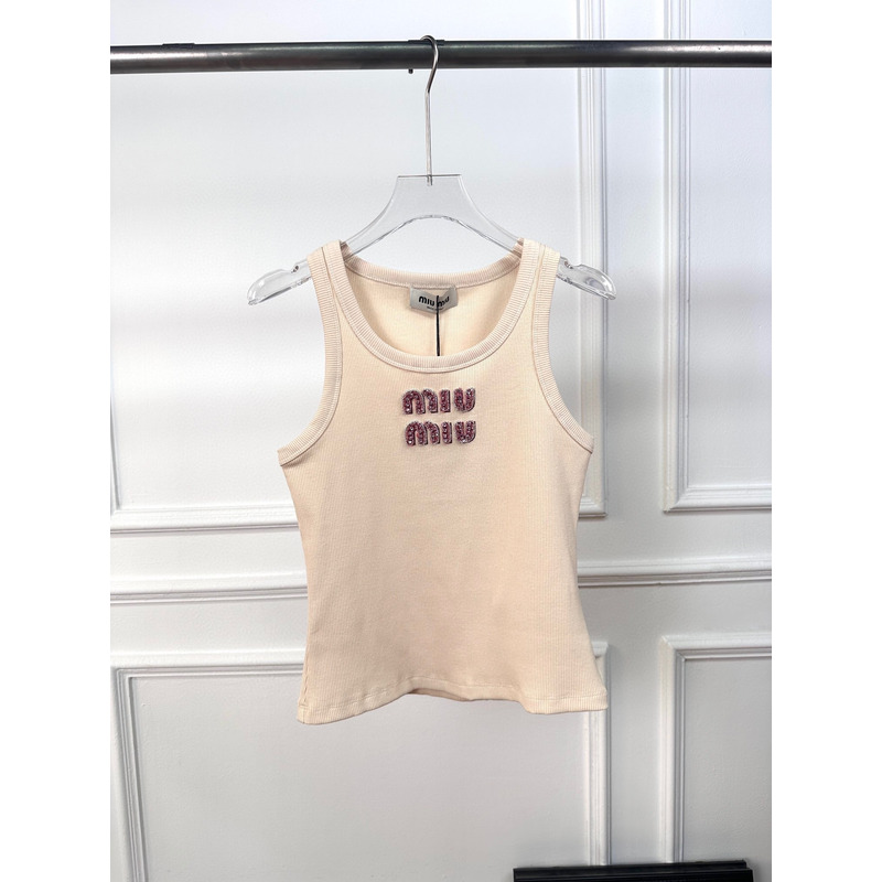 Miu Miu Rhinestones Logo Tank Top