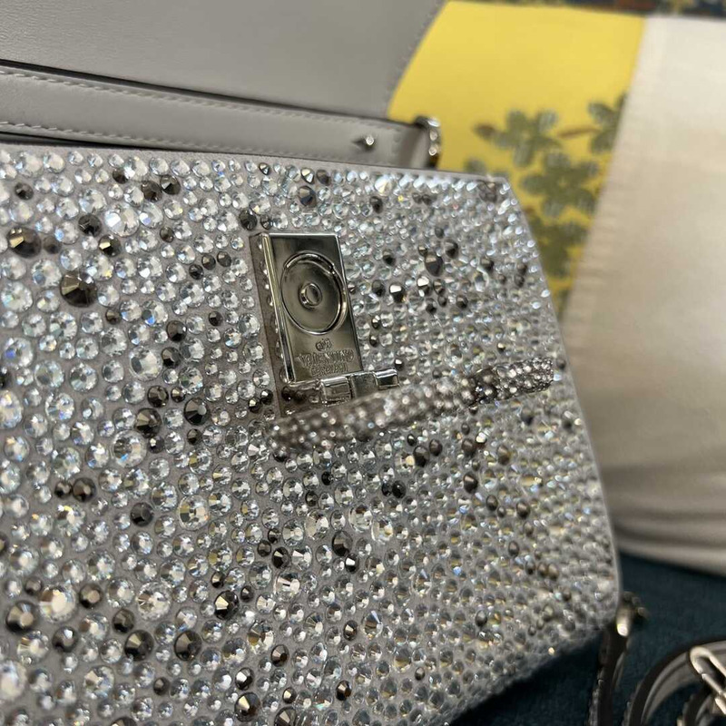 Valentino Garavani Vlogo Crystal Tote Bag Silver