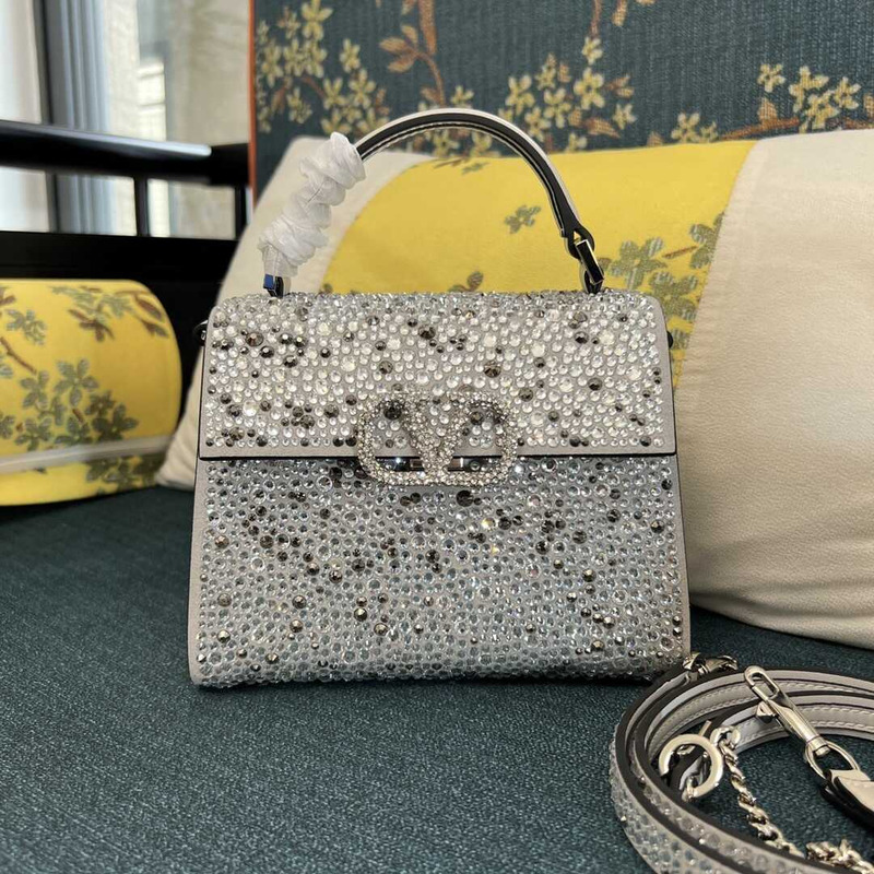 Valentino Garavani Vlogo Crystal Tote Bag Silver