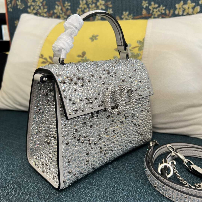 Valentino Garavani Vlogo Crystal Tote Bag Silver