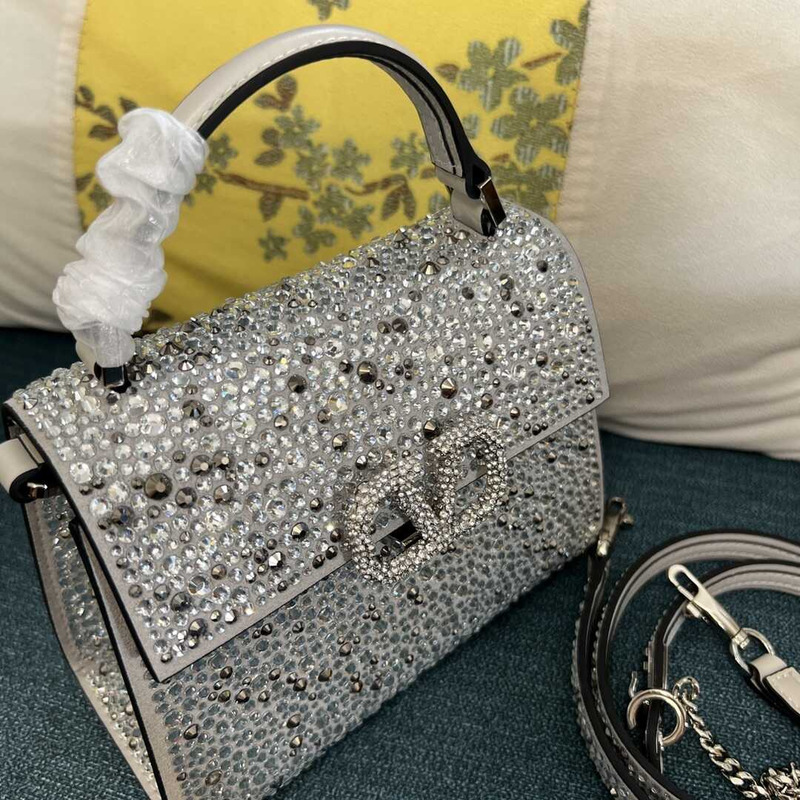 Valentino Garavani Vlogo Crystal Tote Bag Silver