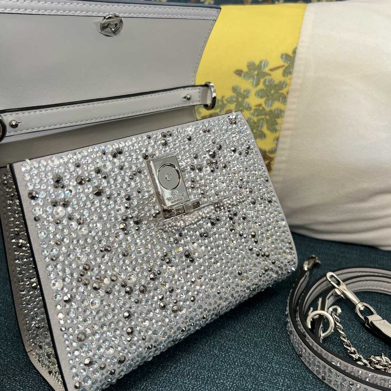 Valentino Garavani Vlogo Crystal Tote Bag Silver