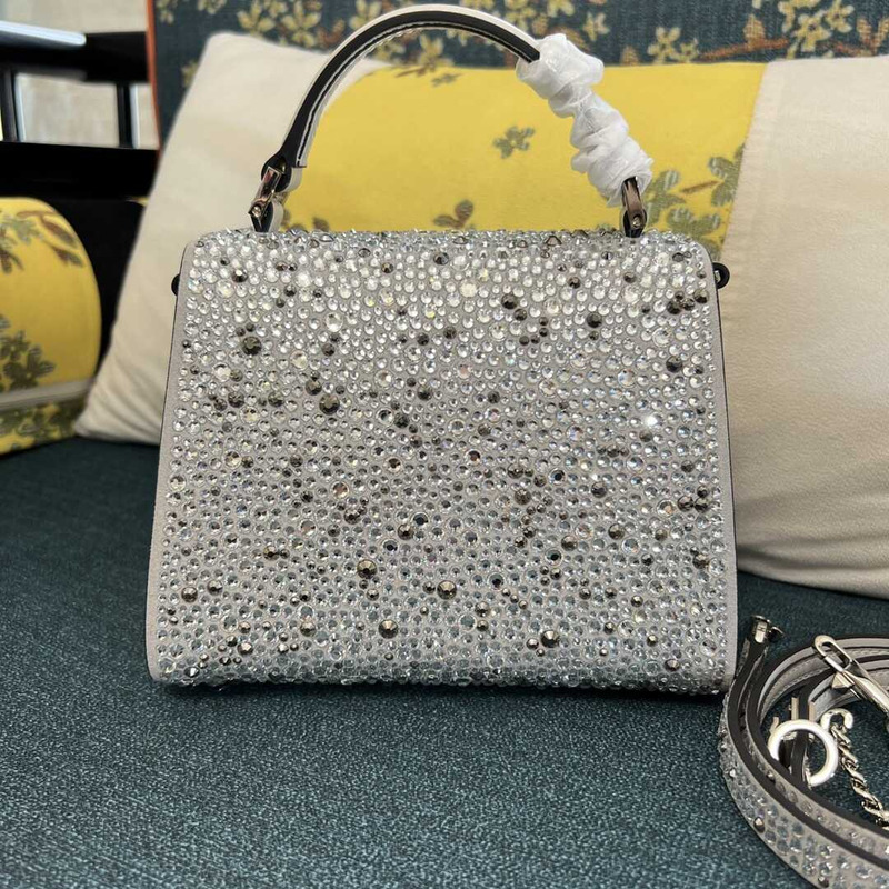 Valentino Garavani Vlogo Crystal Tote Bag Silver