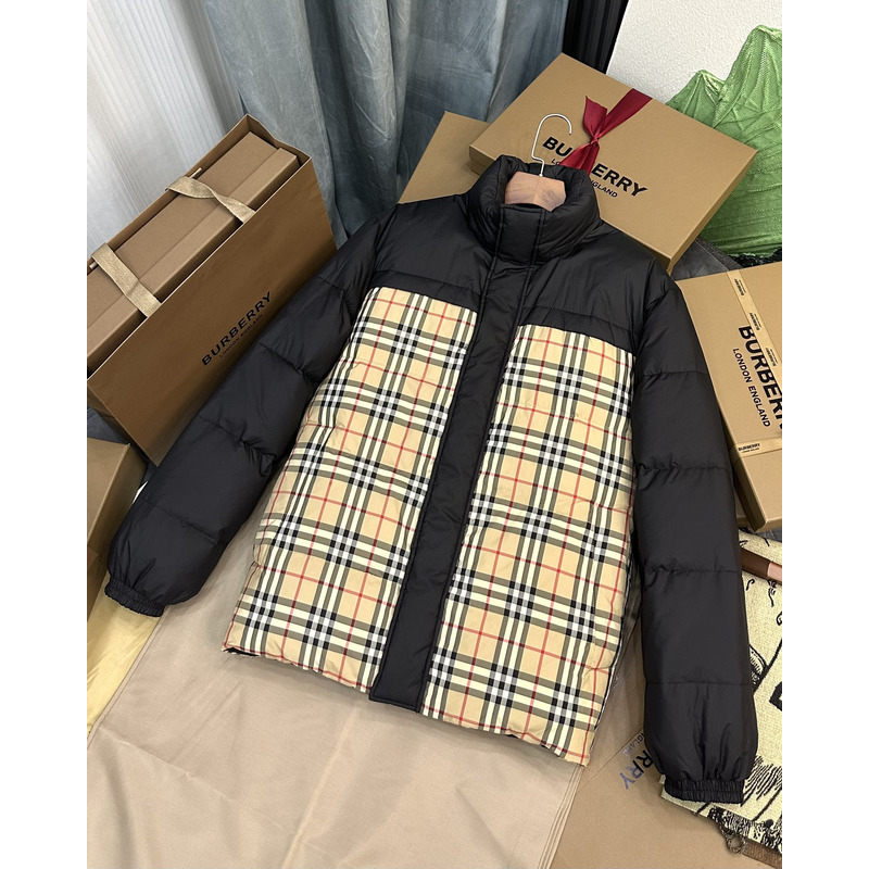 B**rry reversible plaid down jacket archive beige