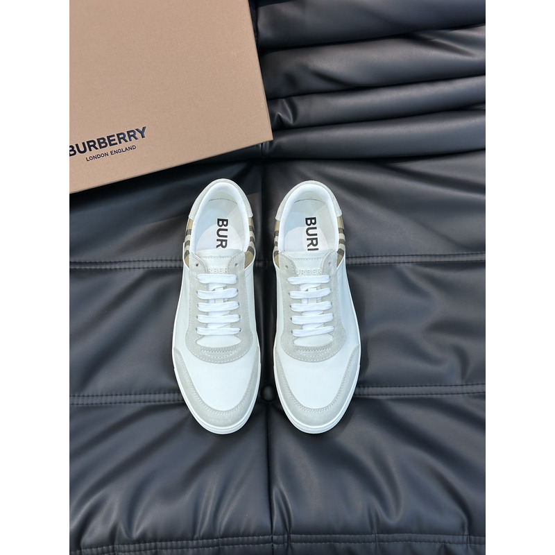 B**rry leather, suede and plaid sneakers  white/archive beige