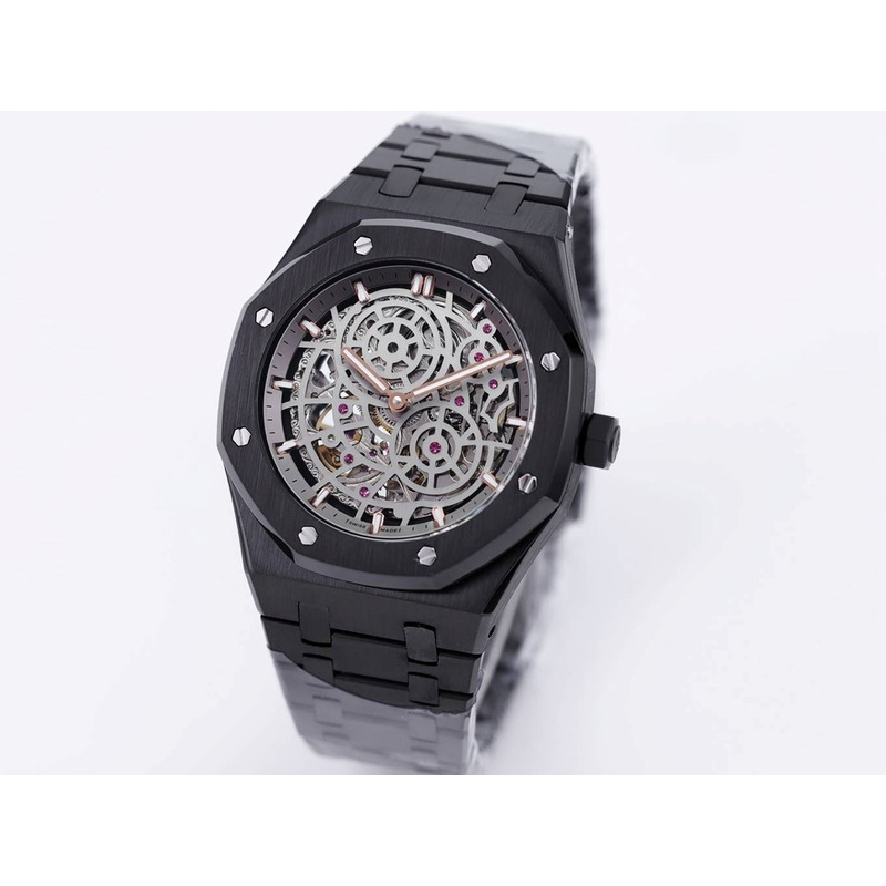 Audemars Piguet Royal Oak Openworked Steel Mens Watch Black