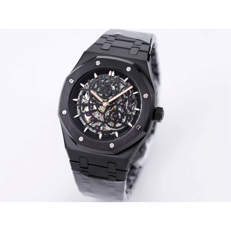 Audemars PiguetAudemars Piguet Royal Oak Openworked Steel Mens Watch Black Black Dial