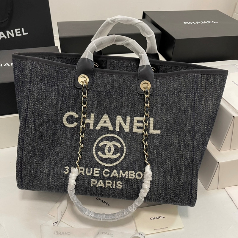 Ch*el denim large deauville tote dark blue