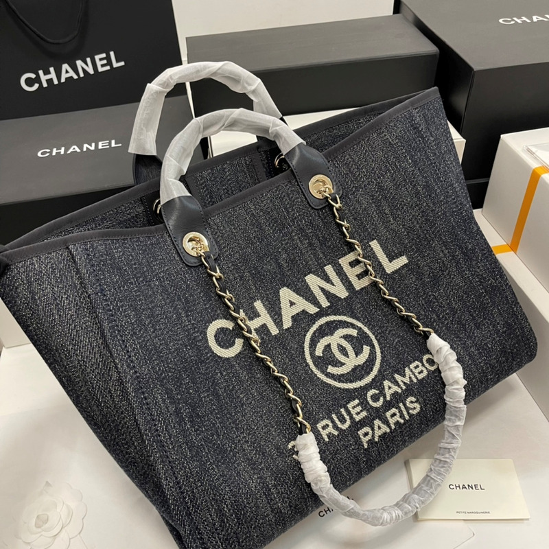 Ch*el denim large deauville tote dark blue