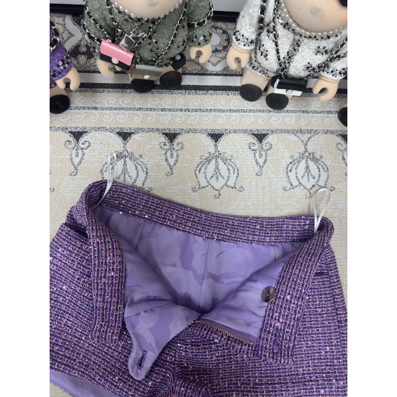 Ch*el glittered tweed vest and shorts purple & silver