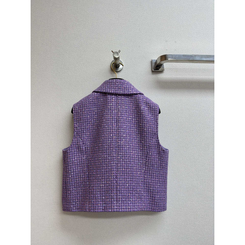 Ch*el glittered tweed vest and shorts purple & silver