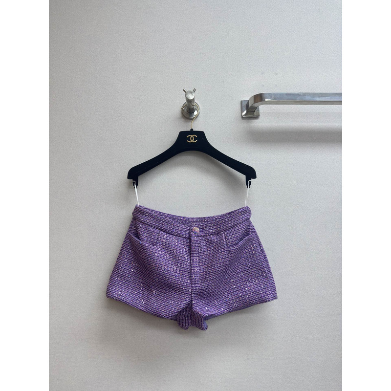 Ch*el glittered tweed vest and shorts purple & silver