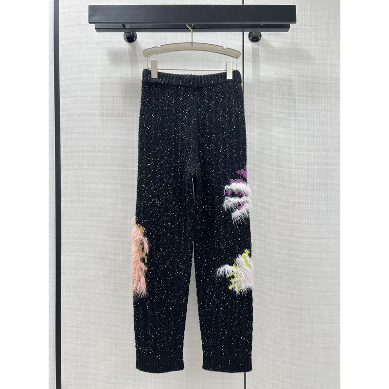 Ch*el glittered wool & mixed fibers trousers black & multicolor