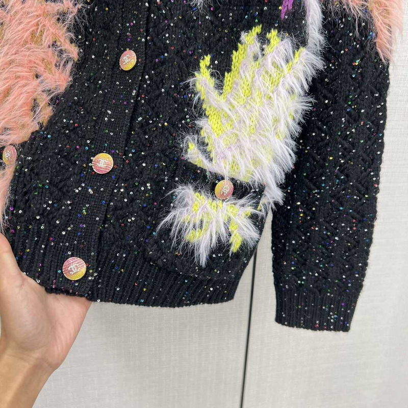 Ch*el glittered wool & mixed fibers cardigan black & multicolor