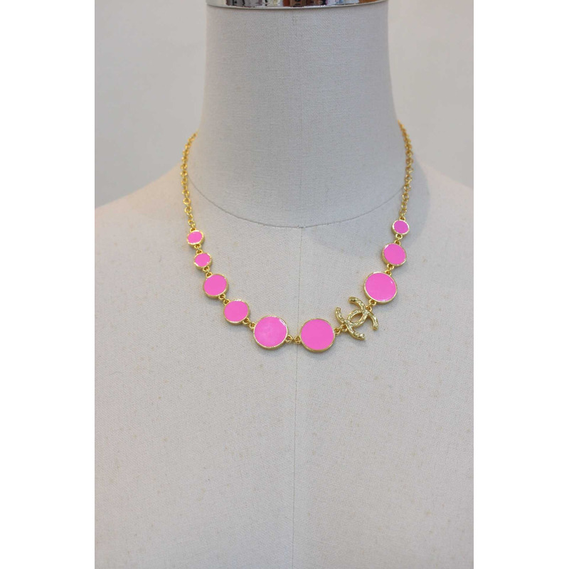 Ch*el necklace metal gold black and pink