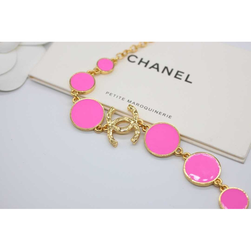 Ch*el necklace metal gold black and pink