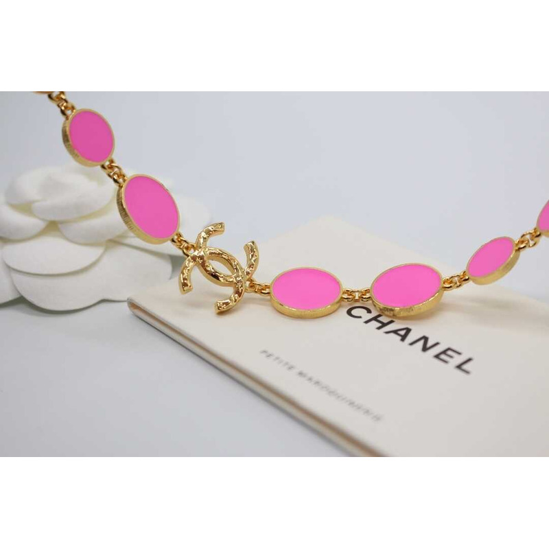 Ch*el necklace metal gold black and pink