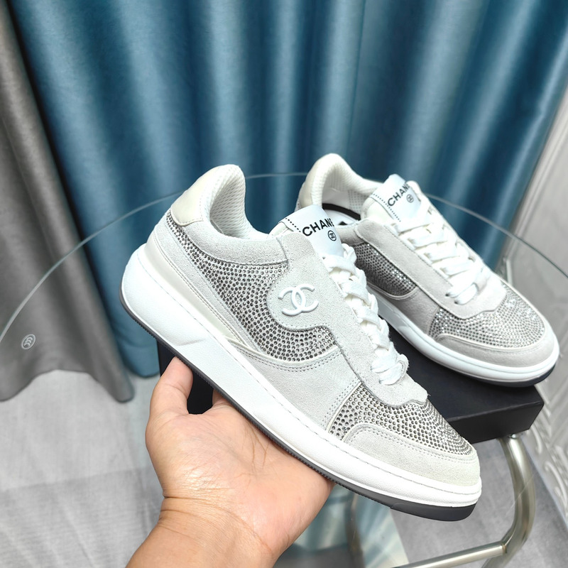 Ch*el cc 23c new silver grey crystals cc logo suede sneakers