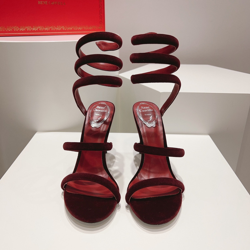 Rene Caovilla Cleo Ankle Strap Heel Sandals Red