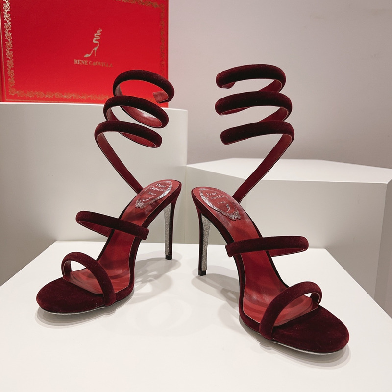 Rene Caovilla Cleo Ankle Strap Heel Sandals Red