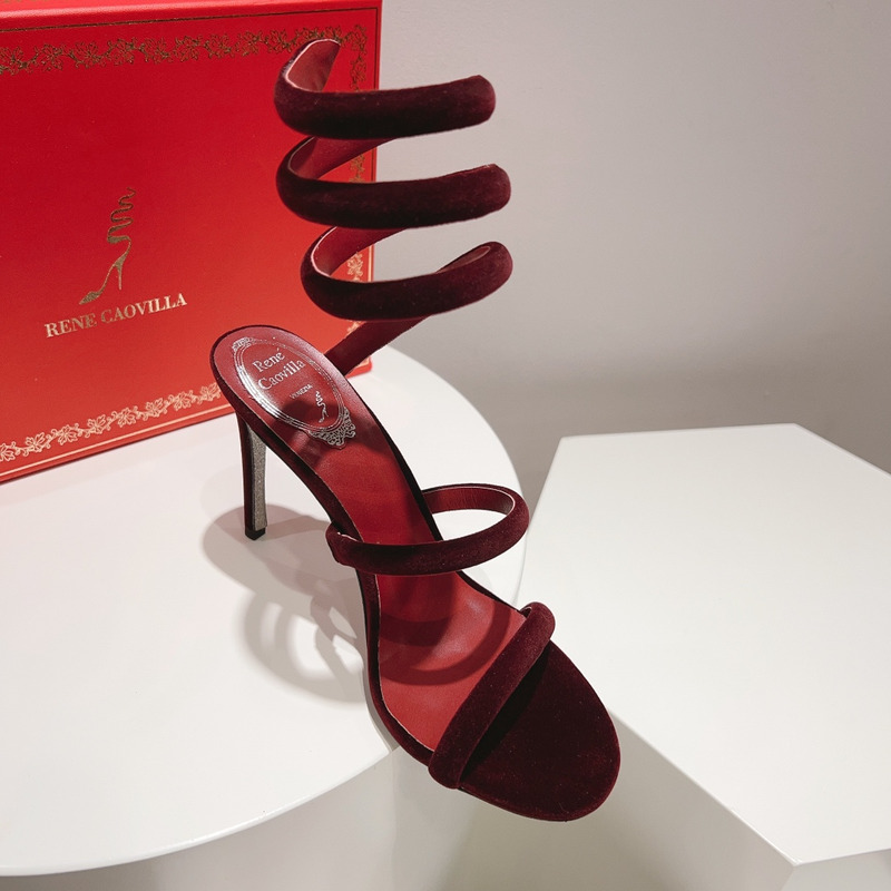 Rene Caovilla Cleo Ankle Strap Heel Sandals Red