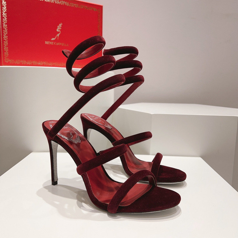 Rene Caovilla Cleo Ankle Strap Heel Sandals Red