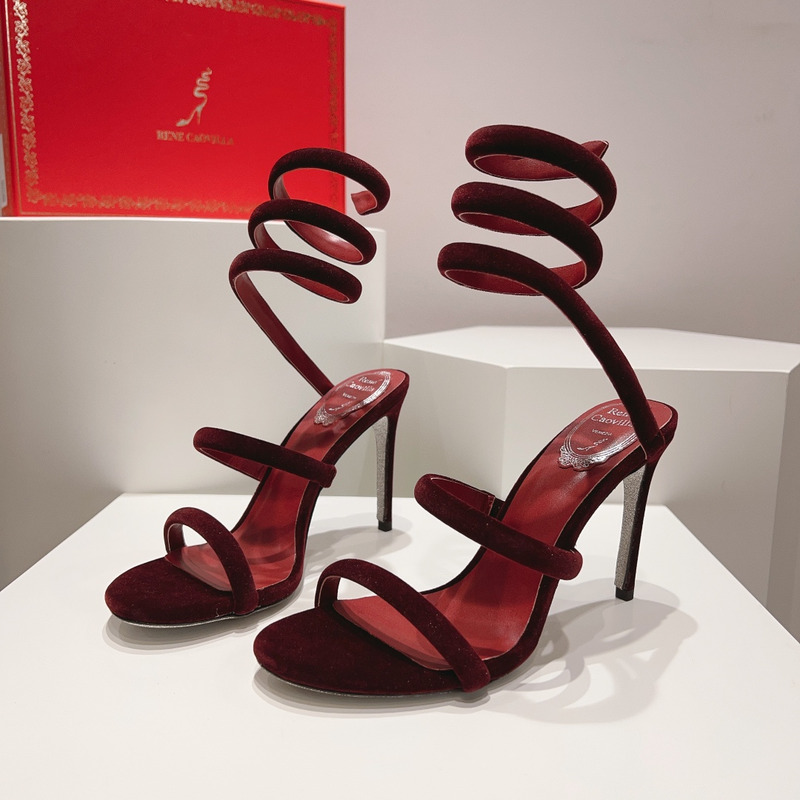 Rene Caovilla Cleo Ankle Strap Heel Sandals Red