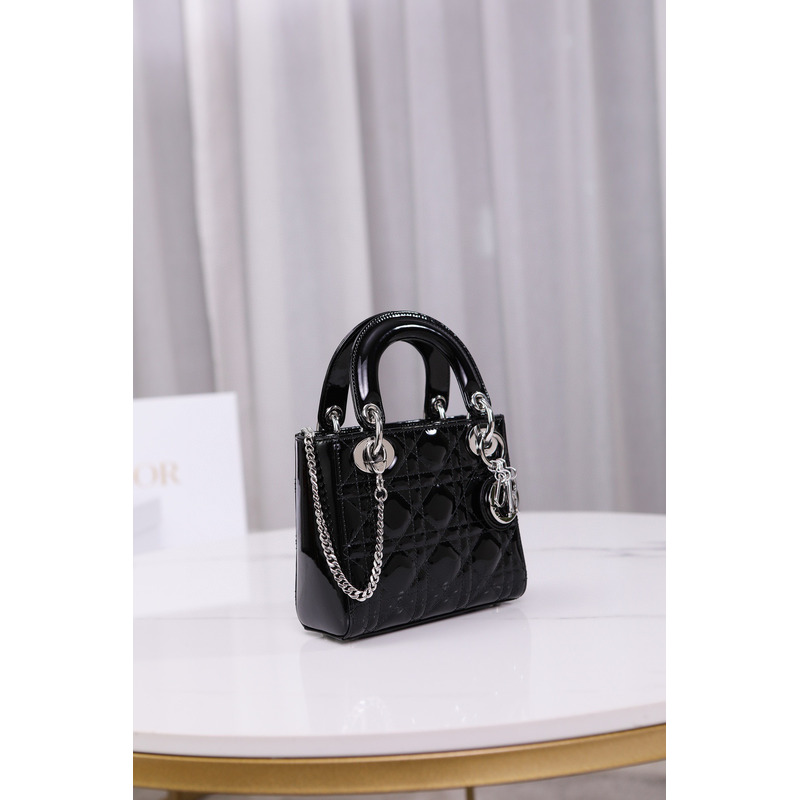 D*or mini lady D*or patent cannage calfskin black