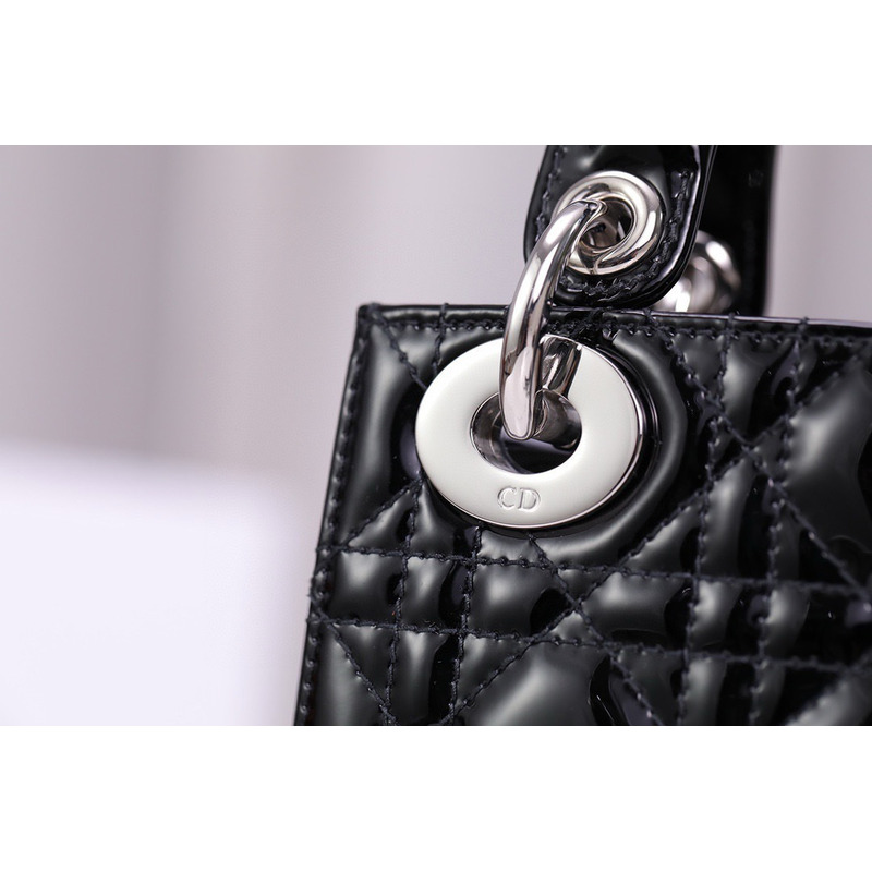 D*or mini lady D*or patent cannage calfskin black