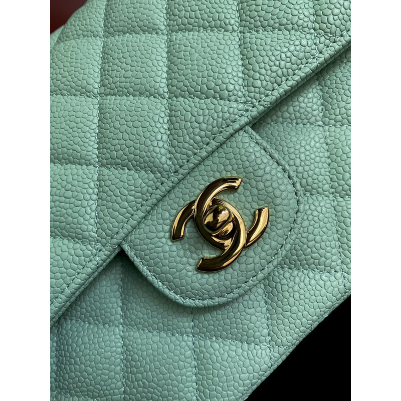 Ch*el quilted medium double flap light blue