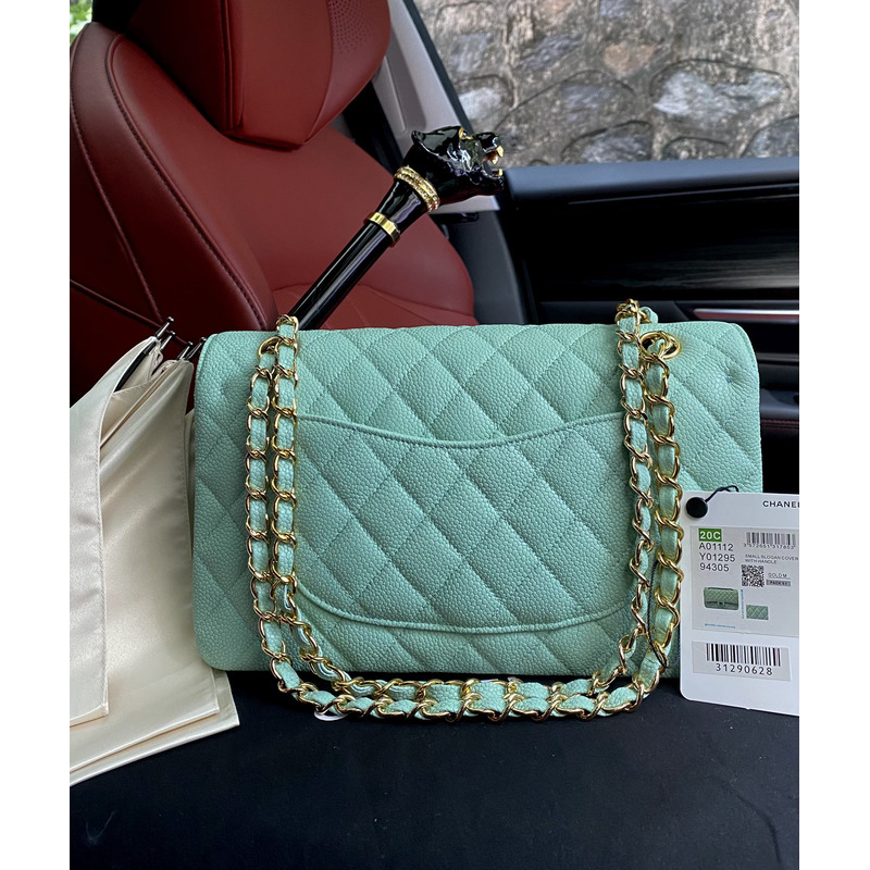 Ch*el quilted medium double flap light blue