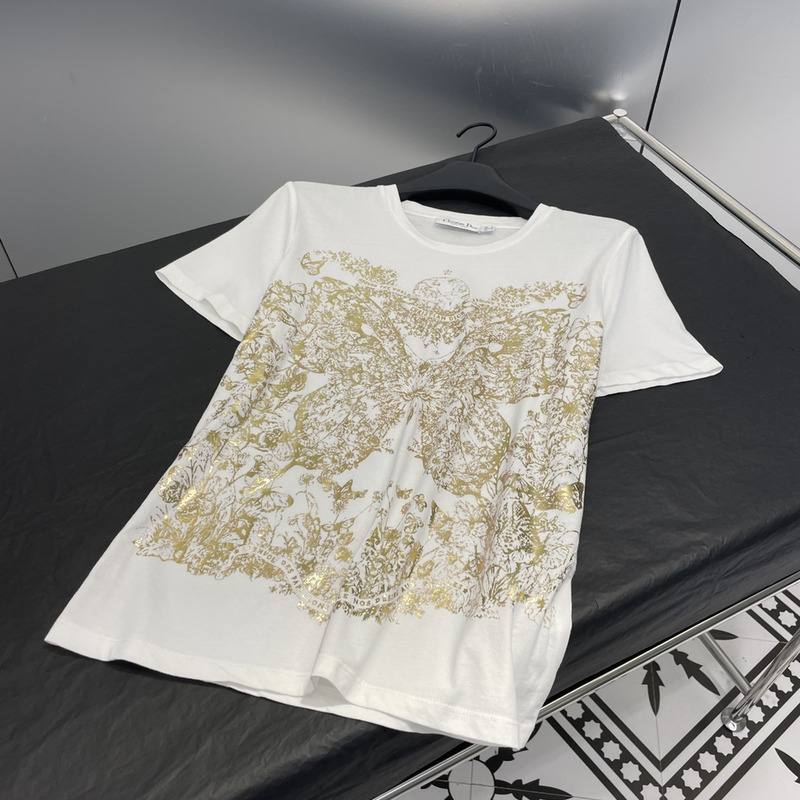 D*or embroidered t-shirt cotton jersey gold-tone signature white