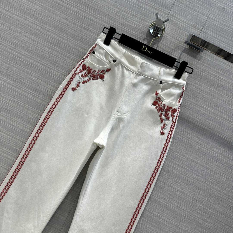 D*or cotton embroidered pants white