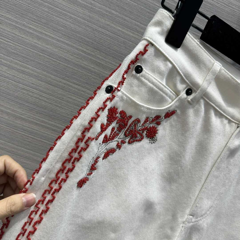 D*or cotton embroidered pants white