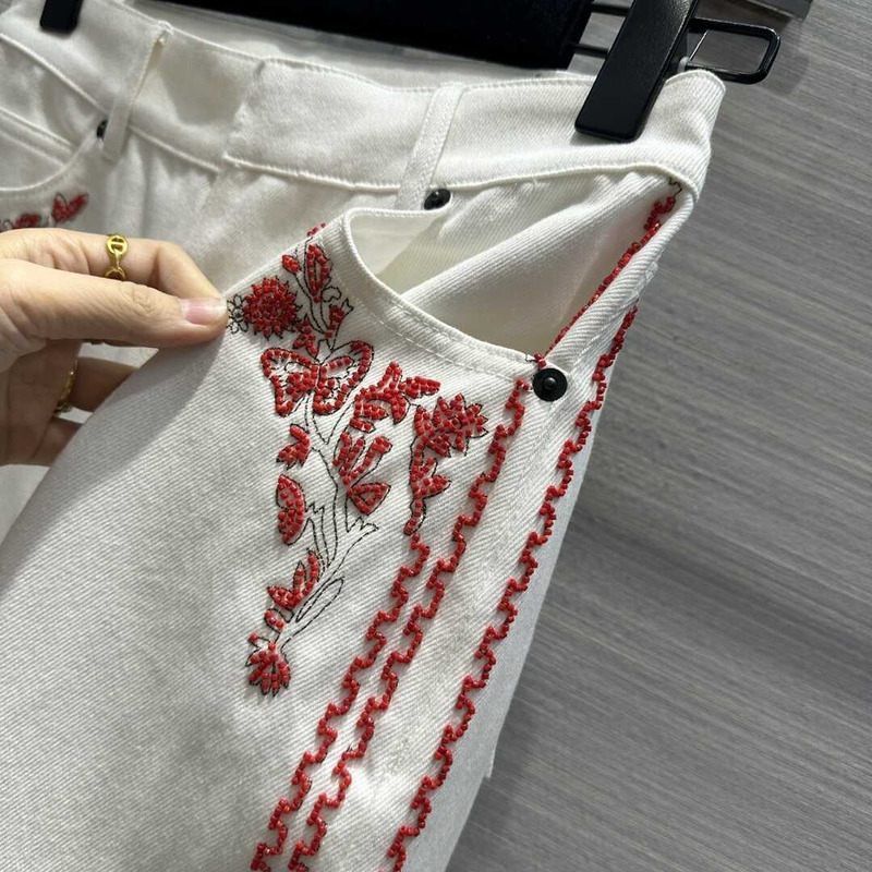 D*or cotton embroidered pants white