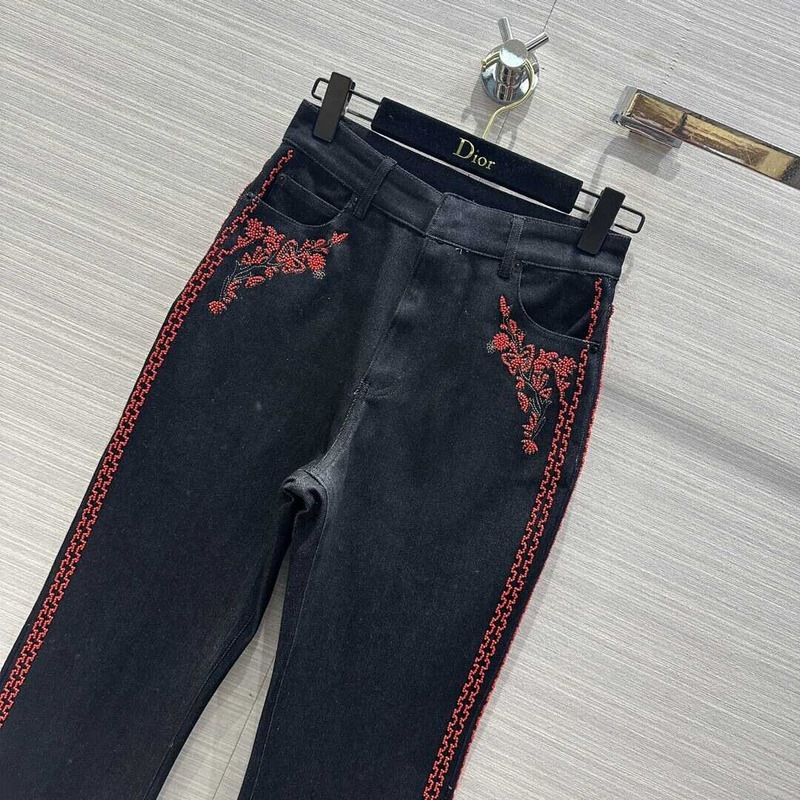 D*or cotton embroidered pants black